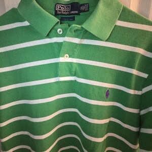Ralph Lauren Green and White Striped Polo Shirt